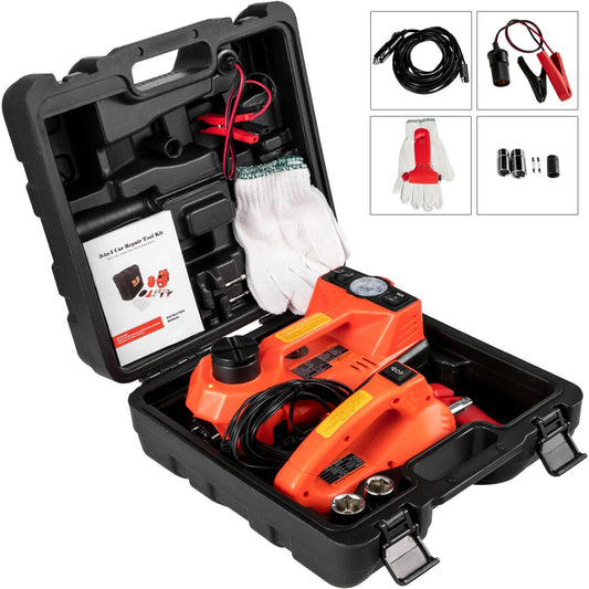 Electric Jack 5T Electric Car Jack 12V DC 11023lb Scissor Jack with Electric Impact Wrench LED Flashlight All in One for Vehicle Repairing and Tire Replacing Portable Tool Case