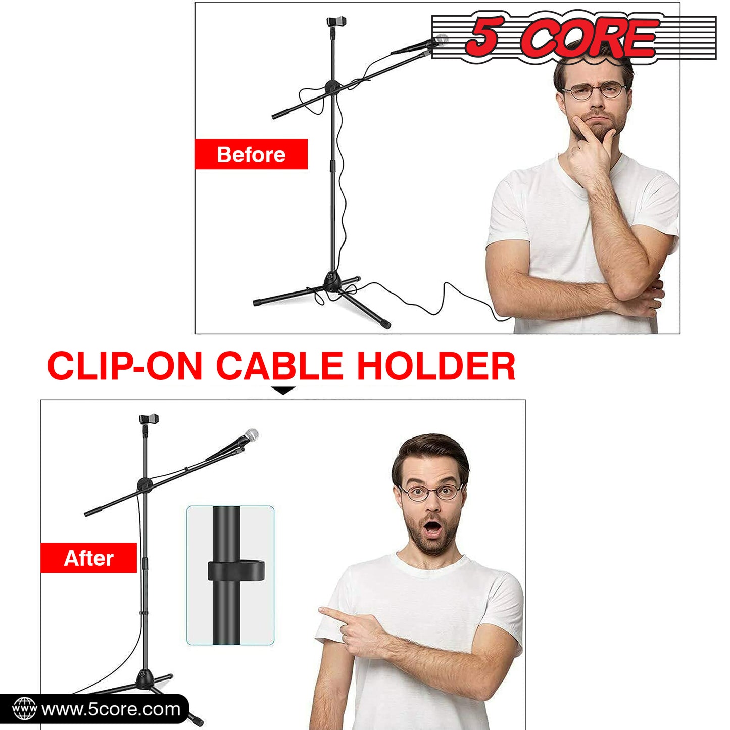 5 Core Microphone Stand Boom w Tripod Base Foldable Adjustable Height Up to 86 Inches 360 Degree Rotating W Dual Mic Holder & Golden Mic Screw Singing Speech Stage Outdoor Black MS DBL
