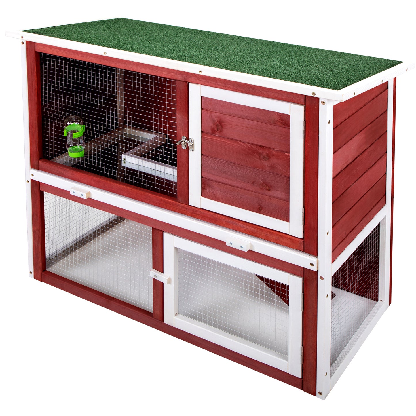Wooden Rabbit Hutch with Pull Out Tray, Weatherproof 2-Tier Bunny Run Cage, Outdoor Animal Enclosure for Multiple Pets