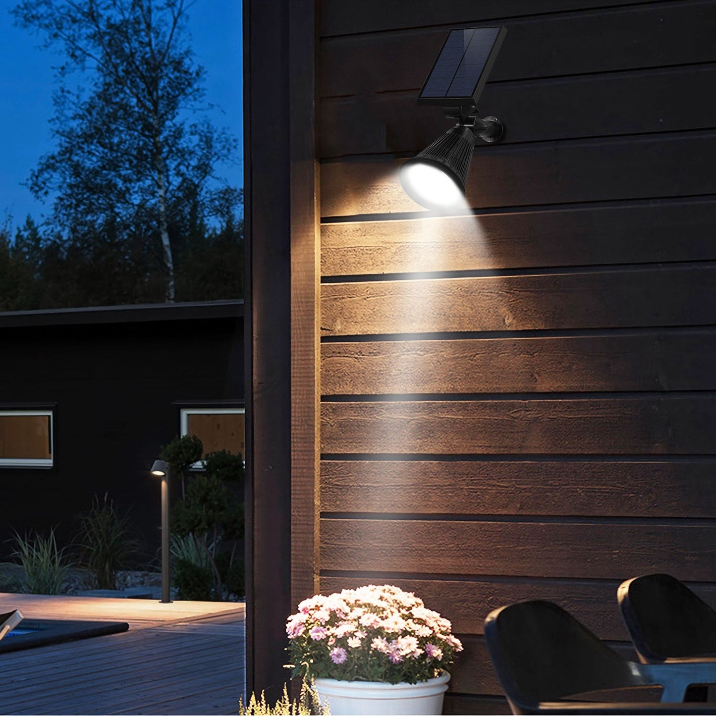 2Pcs Solar Spotlight Outdoor Dusk To Dawn Light Wall Path Lawn Garden Lamp Waterproof