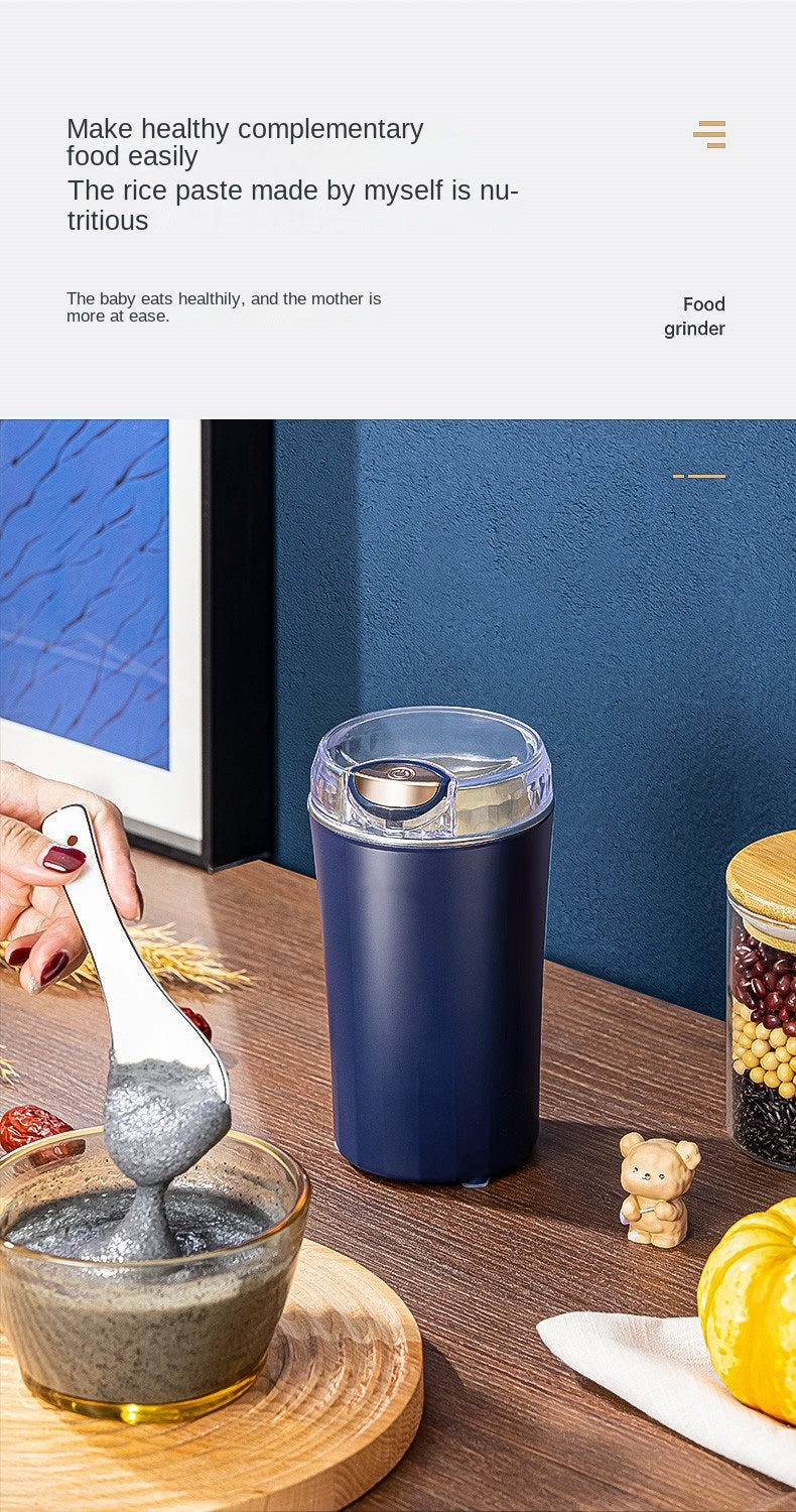 Coffee Grinder Electric, Spice Grinder, Coffee Bean Herb Grinder with Integrated Brush Spoon, One-touch Push-Button Stainless Steel Grinding for Herb Peanut Grains Beans(Blue)