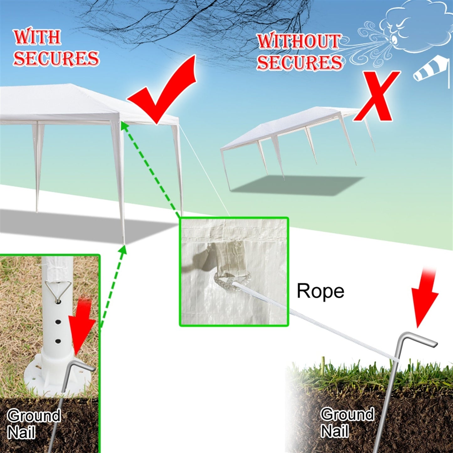 20''x10''(3 x 6m) Six Sides Two Doors Waterproof Tent with Spiral Tubes For Household, Wedding, Party, Parking Shed  XH