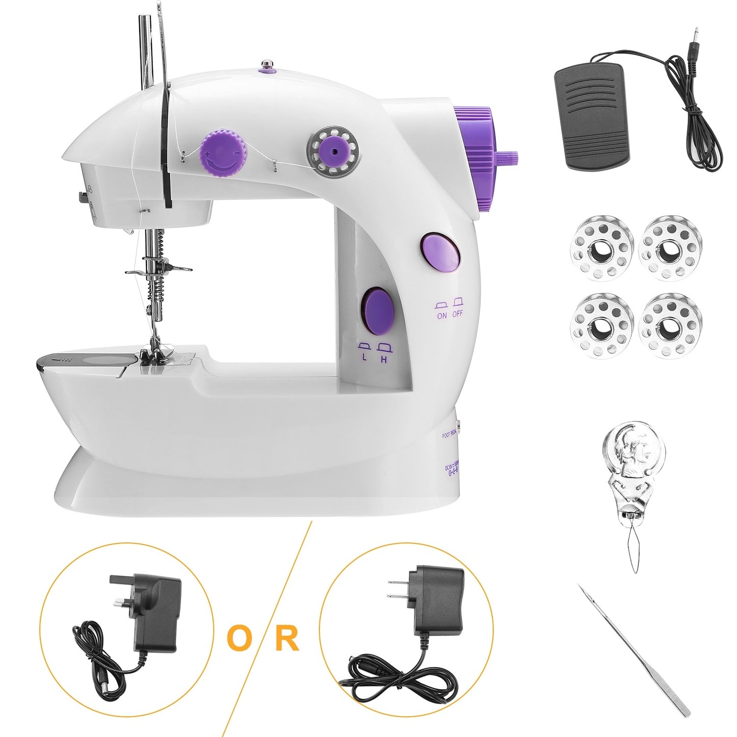Electric Sewing Machine Portable 2 Speed Overlock Foot w/ Foot Pedal LED Light
