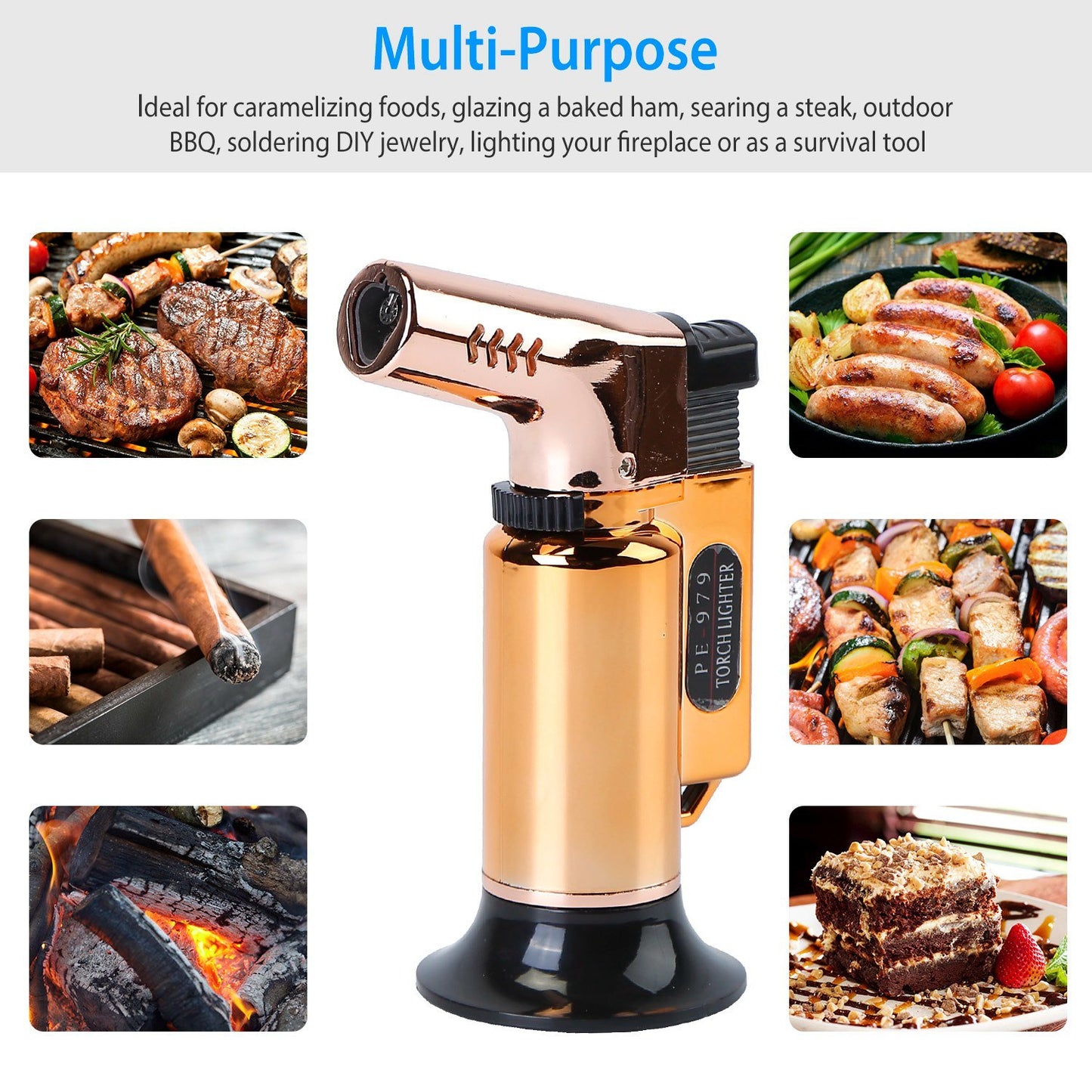 Culinary Butane Torch Lighter Refillable Blow Torch Adjustable Flame Kitchen Cooking BBQ Torch  (Gas Not Included)