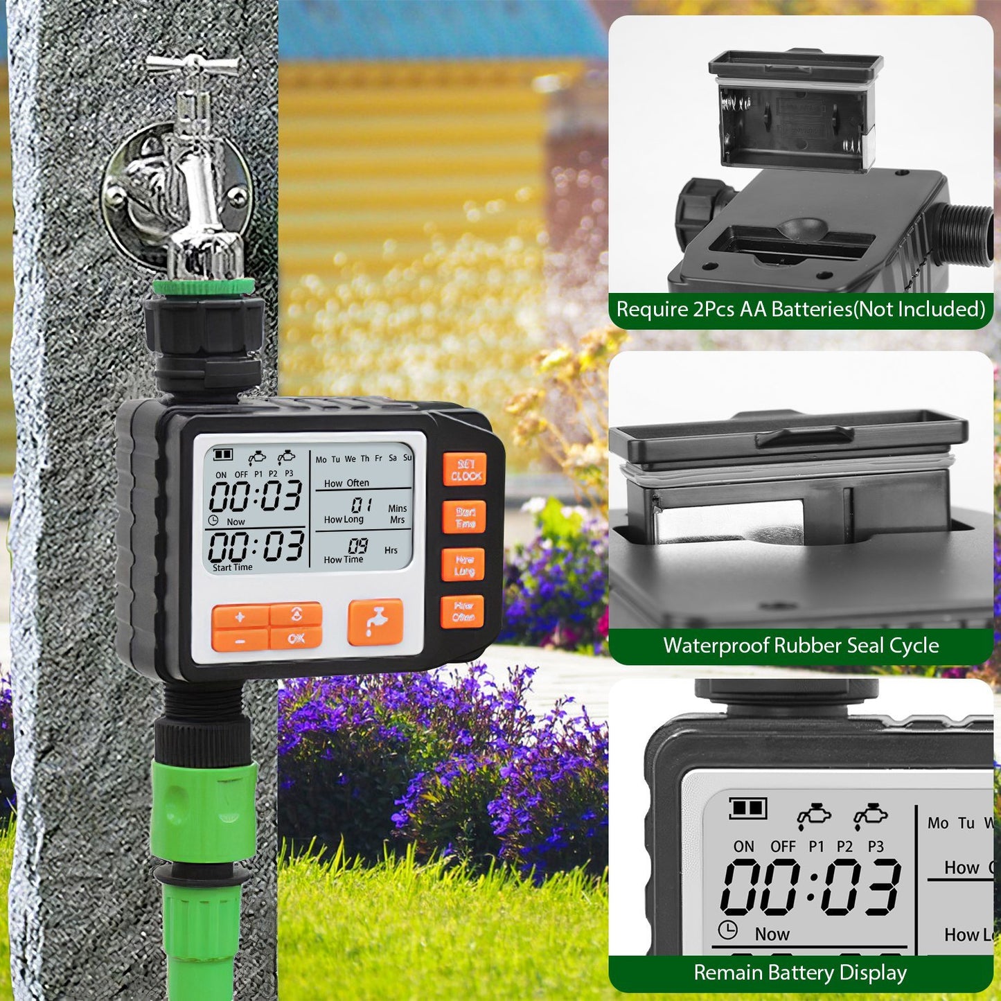 Sprinkler Timer with 3 Watering Programs Manual Mode Automatic Watering System Waterproof Irrigation Timer House Faucet Timer For Garden Yard Lawn