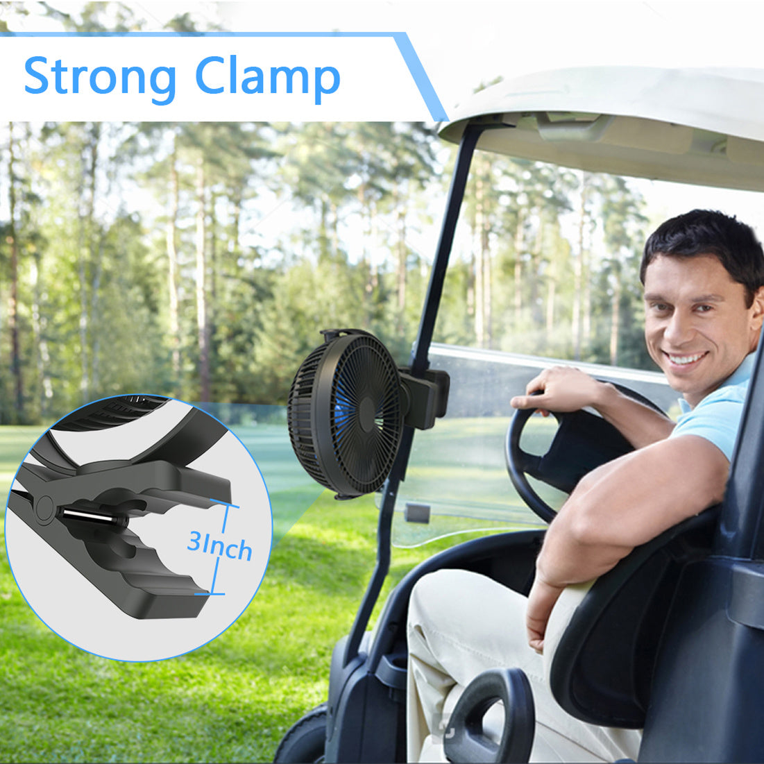 10000mAh Rechargeable Portable;  8-Inch Battery Operated Clip on Fan;  USB;  4 Speeds;  Strong Airflow;  Sturdy Clamp for Office Desk Golf Car Outdoor Travel Camping Tent Gym Treadmill