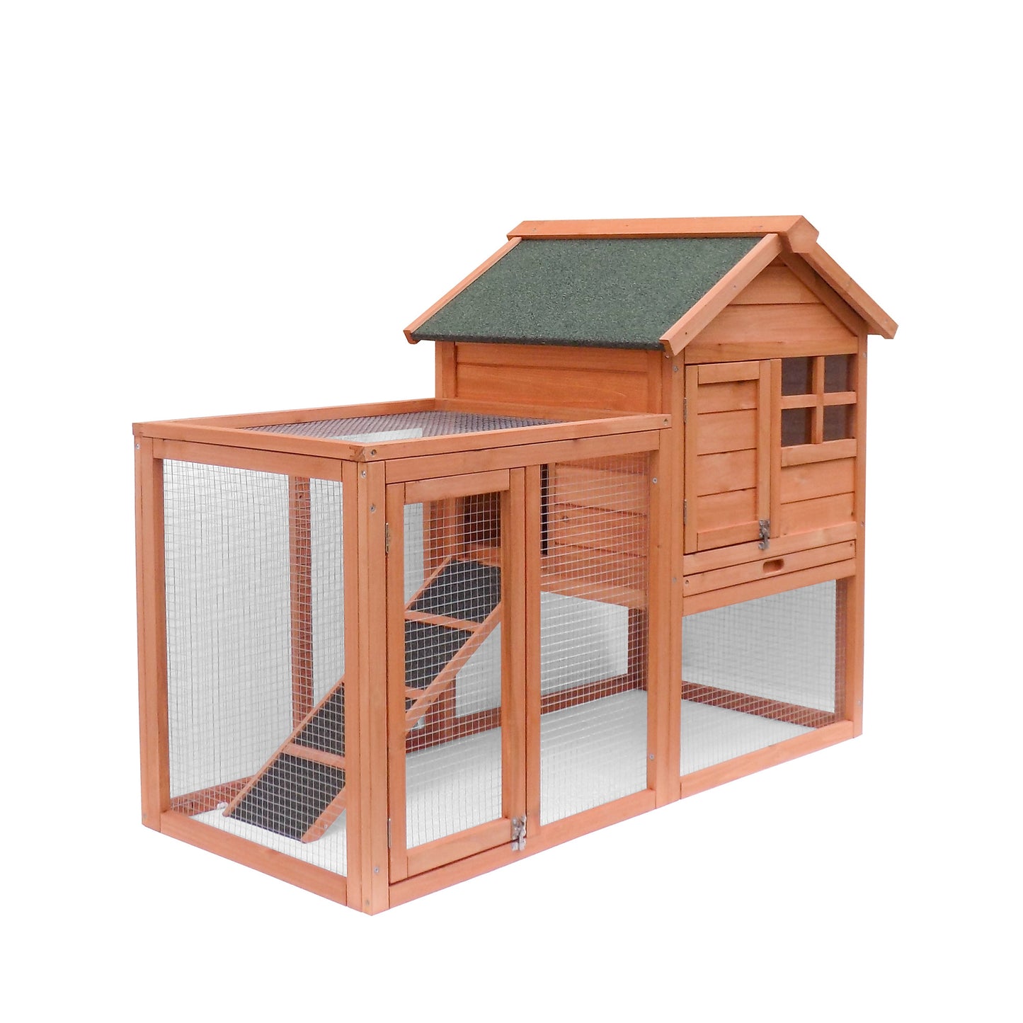 Chicken Coop Wooden Bunny Rabbit Hutch, Outdoor Large Hen Cage with Ventilation Door, Removable Tray & Ramp Garden Backyard Pet House Chicken Nesting Box RT