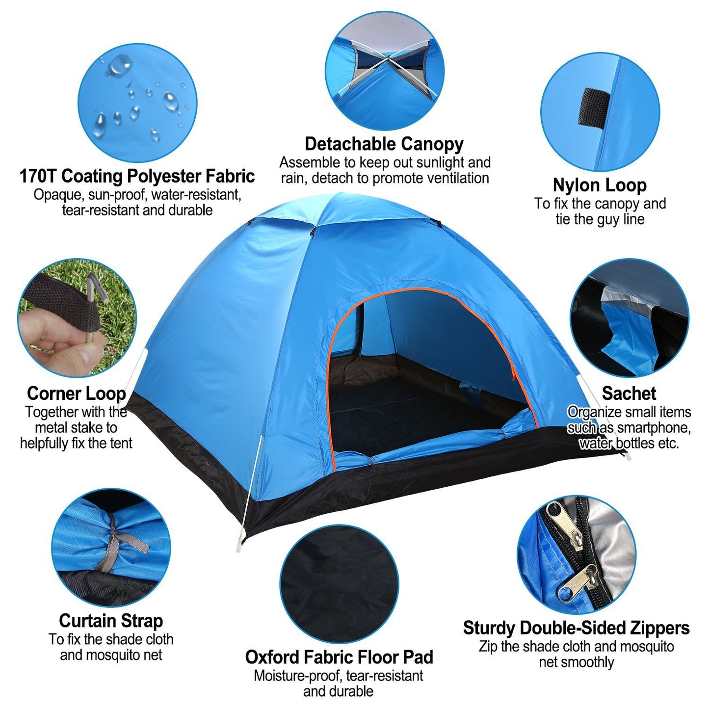 4 Persons Camping Waterproof Tent Pop Up Tent Instant Setup Tent w/2 Mosquito Net Doors Carrying Bag Folding 4 Seasons