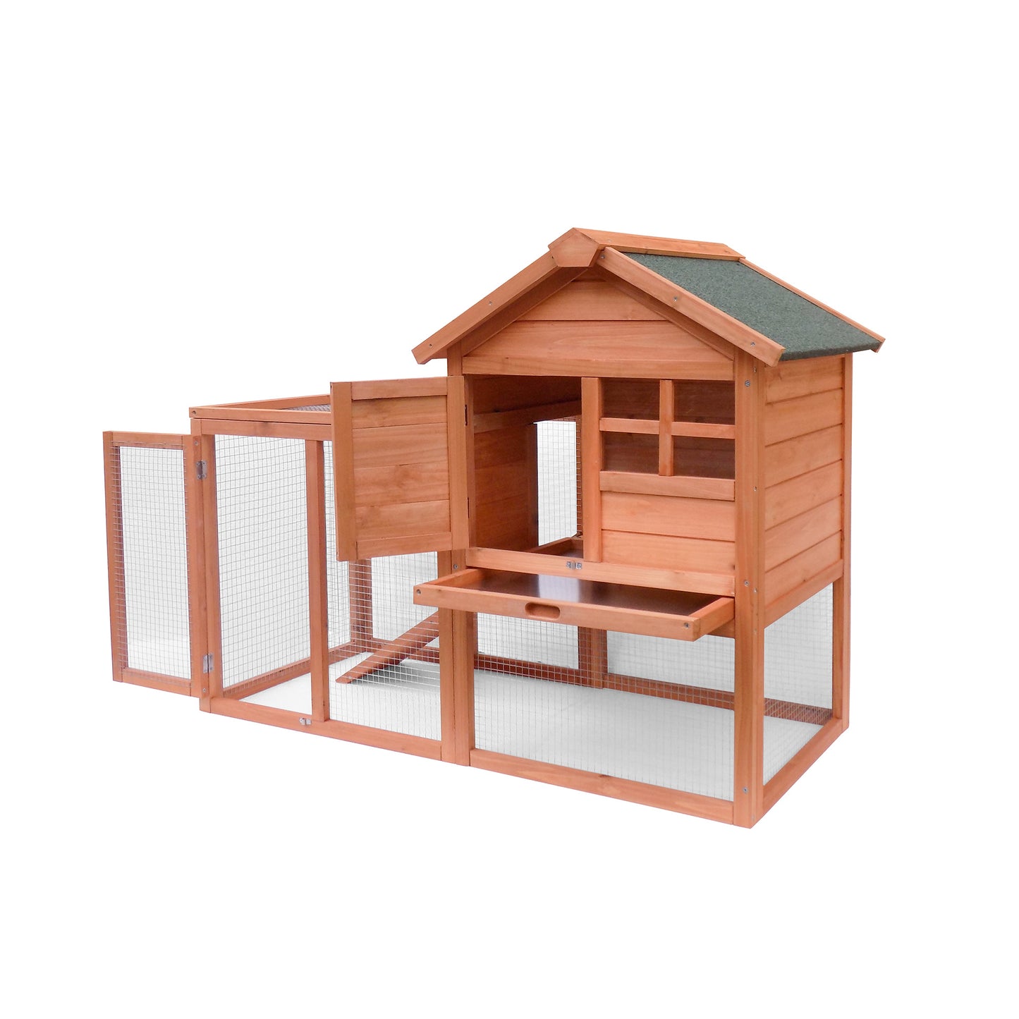 Chicken Coop Wooden Bunny Rabbit Hutch, Outdoor Large Hen Cage with Ventilation Door, Removable Tray & Ramp Garden Backyard Pet House Chicken Nesting Box RT