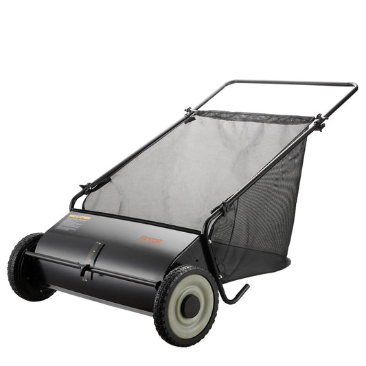 VEVOR Push Lawn Sweeper, 26 Inch Leaf & Grass Collector, Strong Rubber Wheels & Heavy Duty Thickened Steel Durable to Use with Large Capacity 7 ft³ Mesh Collection Bag, 4 Spinning Brushes