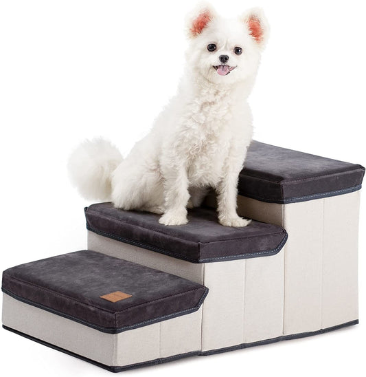 Mewoofun Dog Stairs for Small Dogs Foldable 3 - Tiers Dog Steps for Couch Bed
