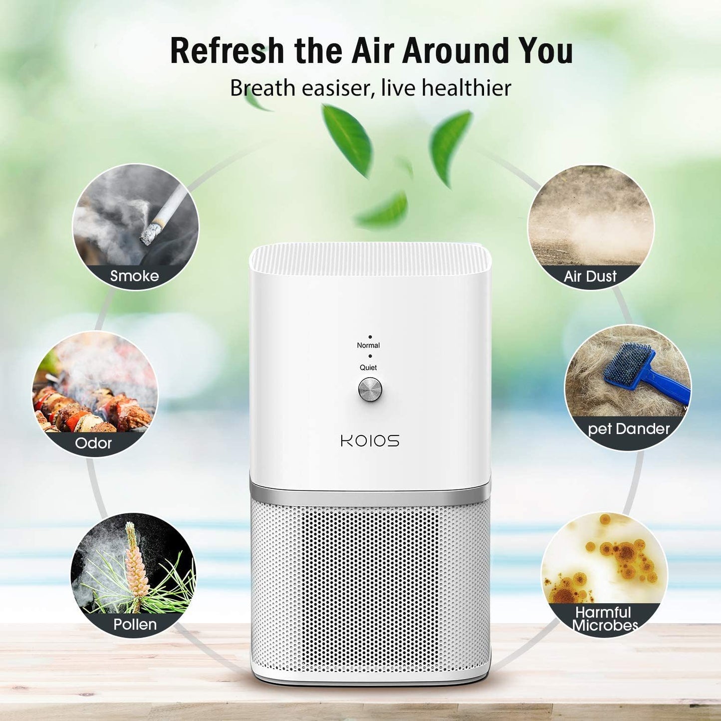 KOIOS Air Purifier for Home, Small Air Purifiers with True HEPA Filter, Air Cleaner for Bedroom Office 219ft², Remove Smoke Dust Pollen Pet Dander, Protable Odor Eliminator, No Ozone