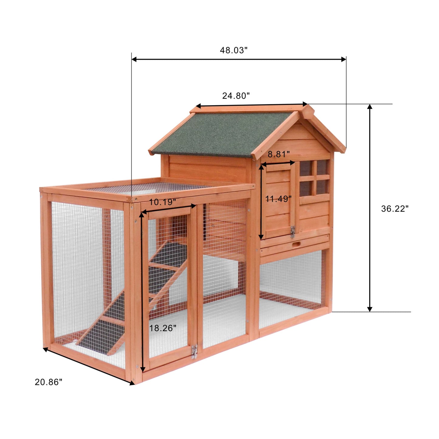 Chicken Coop Wooden Bunny Rabbit Hutch, Outdoor Large Hen Cage with Ventilation Door, Removable Tray & Ramp Garden Backyard Pet House Chicken Nesting Box RT