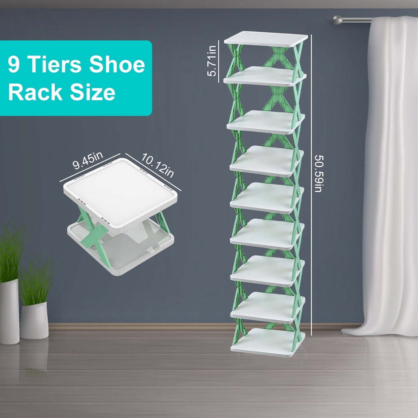 9Tier Narrow Entryway Shoe Rack Plastic Vertical Shoe Organizer Space Saving Free Standing Shoes Storage Shelf Closet Hallway